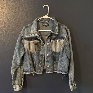 Rhinestone fringe denim jacket